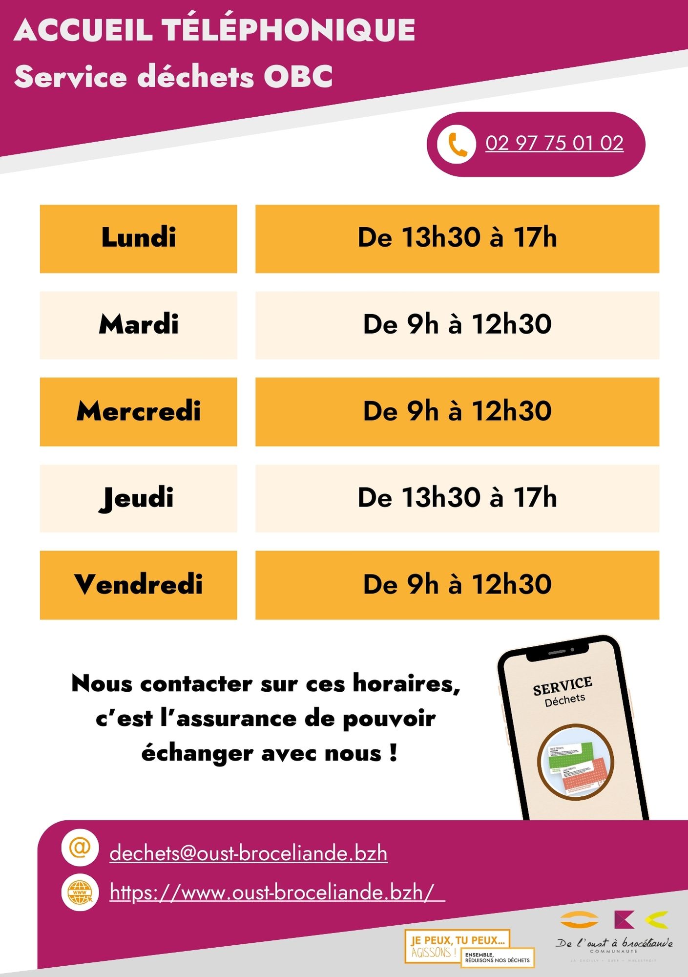 ACCUEIL TLPHONIQUE Service dchets OBC